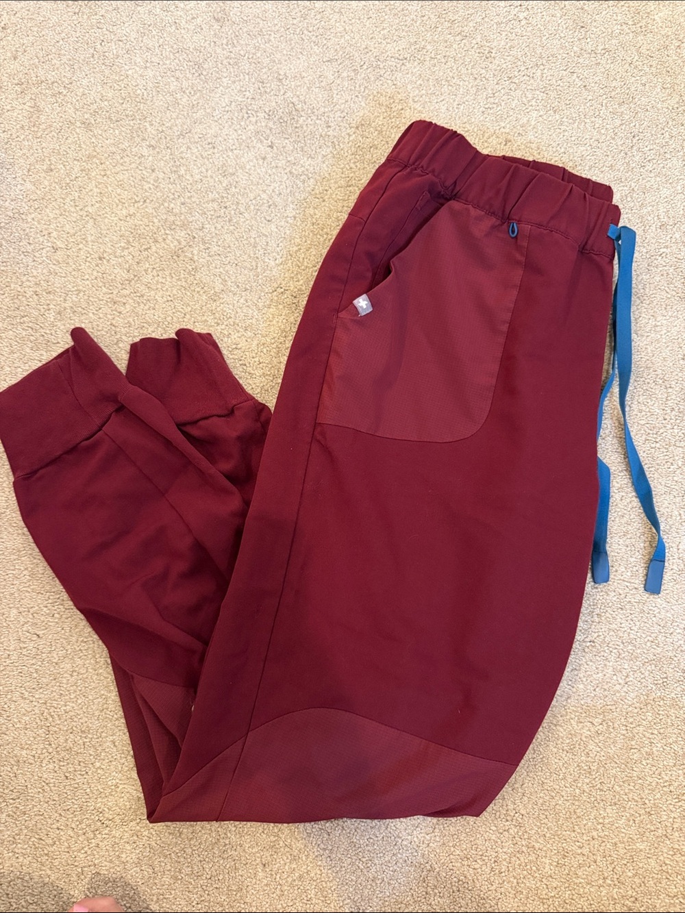 Figs Women's Disney Maroon Track Joggers with Blue Drawstring